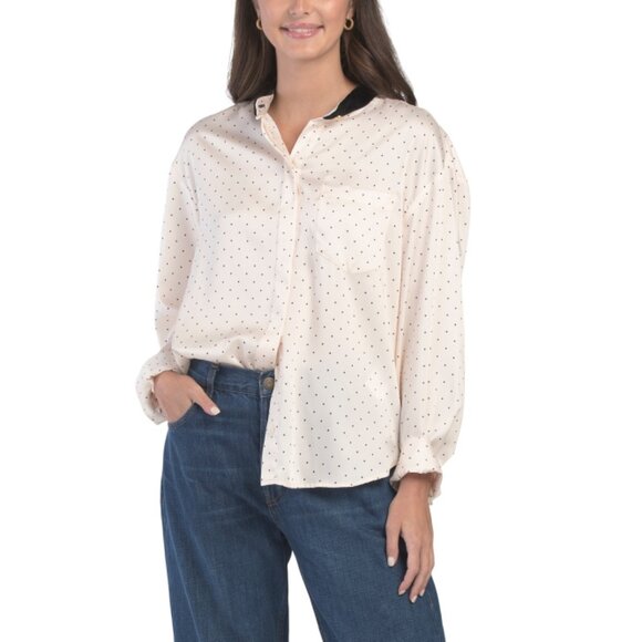 SANDRO Beige/Noir Polka Dot Long Sleeve Blouse - Picture 1 of 2